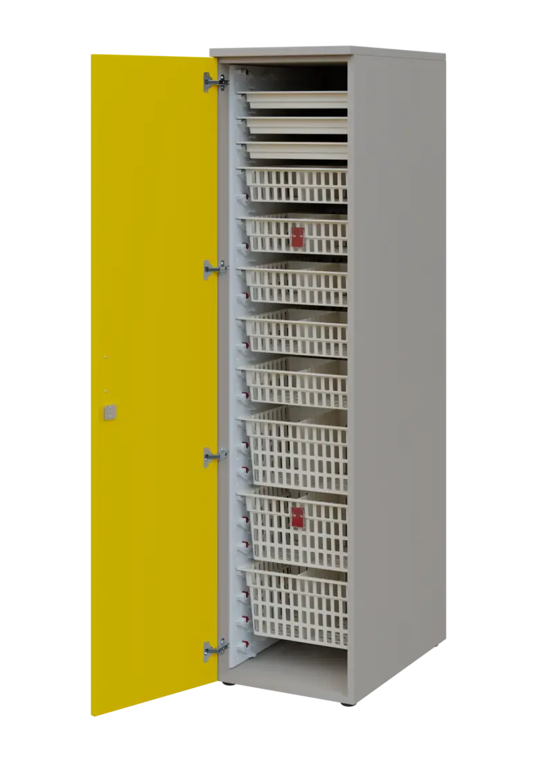 EUROMEDICA D - 46 ABS skříň léková boxová, 1-dveřová, levá, 1950x460x735, korpus šedý, dvířka žlutá